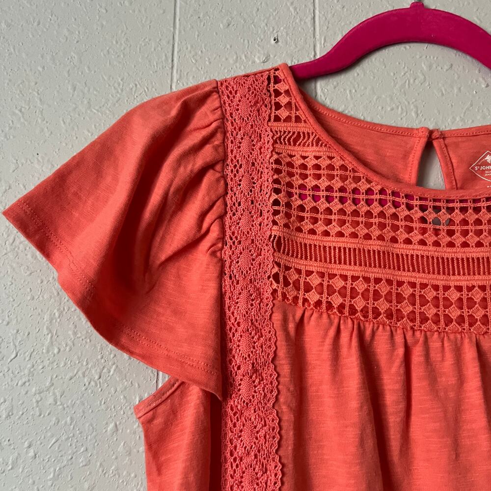 St. John's Bay Crochet Flutter Sleeve Womens Top Petite S Indie Boho Chic Beachy - Picture 5 of 12